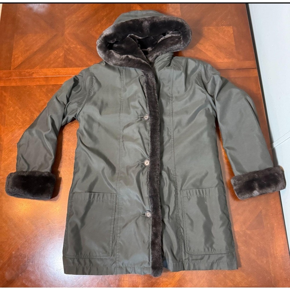 Saks Fifth Avenue Drizzle D2 Women's XS Faux Fur Lined Hooded Coat Water Resista